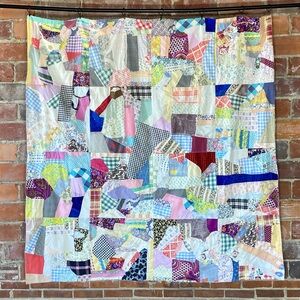 Vintage Double Sided Crazy Cutter Quilt 66” x 68”